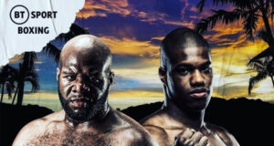 Trevor Bryan battles Daniel Dubois for the WBA 'regular' heavyweight championship in Miami on Saturday Photo Credit: BT Sport