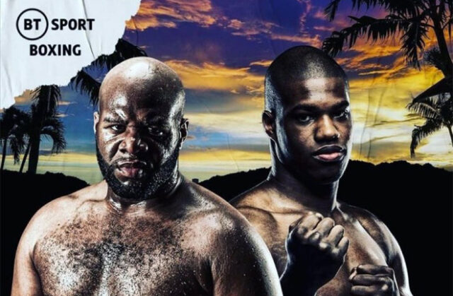 Trevor Bryan battles Daniel Dubois for the WBA 'regular' heavyweight championship in Miami on Saturday Photo Credit: BT Sport