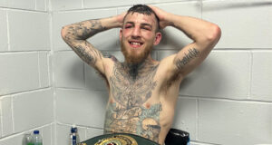 Sam Eggington with his IBO super welterweight title after going the distance against Przemyslaw Zysk. Photo Credit: Steve Bunce - @bigdaddybunce Twitter.