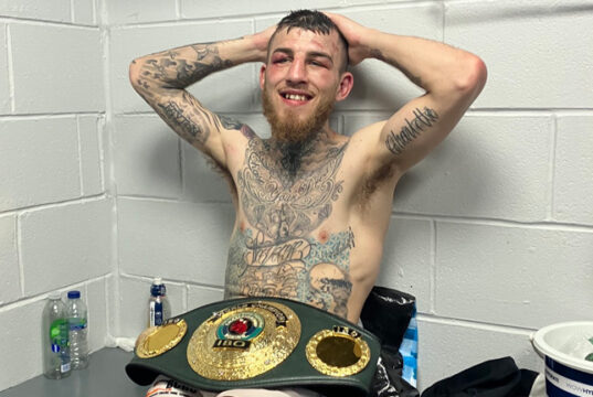 Sam Eggington with his IBO super welterweight title after going the distance against Przemyslaw Zysk. Photo Credit: Steve Bunce - @bigdaddybunce Twitter.