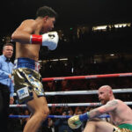 Jaime Munguia dropped Jimmy Kelly three times on route to a fifth round stoppage win in Anaheim Photo Credit: Tom Hogan/Golden Boy
