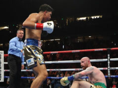 Jaime Munguia dropped Jimmy Kelly three times on route to a fifth round stoppage win in Anaheim Photo Credit: Tom Hogan/Golden Boy