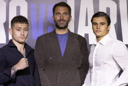 Liam Paro and Brock Jarvis pictured at the first press conference ahead of their fight in Australia in September Photo Credit: Darren Burns/Matchroom Boxing