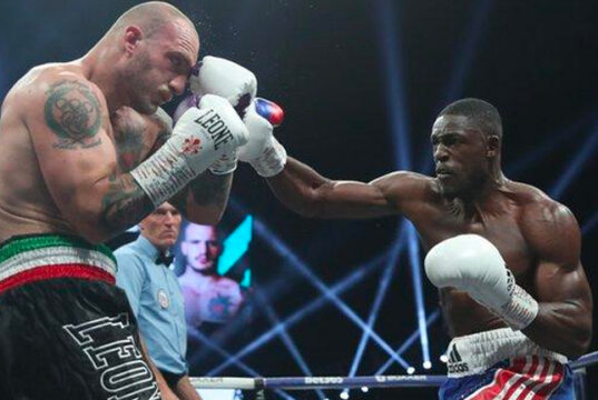 Richard Riakporhe defeats Fabio Turchi inside 2 rounds. Photo Credit: Lawrence Lustig - Boxxer.