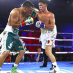 Giovanni Cabrer dropped Gabriel Flores Jr. three times en route to a dominant 10-round unanimous decision (98-89 3x) in the lightweight co-feature. Photo Credit: Top Rank Boxing / Mikey Williams.