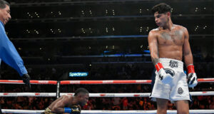 Ryan Garcia knocked out Javier Fortuna in the sixth round of their clash in Los Angeles on Saturday Photo Credit: DAZN Boxing Twitter