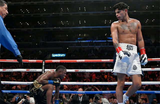 Ryan Garcia knocked out Javier Fortuna in the sixth round of their clash in Los Angeles on Saturday Photo Credit: DAZN Boxing Twitter