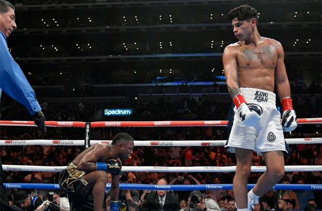 Ryan Garcia knocked out Javier Fortuna in the sixth round of their clash in Los Angeles on Saturday Photo Credit: DAZN Boxing Twitter