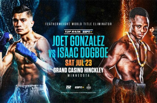 Joet Gonzalez faces Isaac Dogboe in a featherweight world title eliminator in Minnesota on Saturday Photo Credit: Top Rank