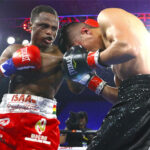 Ghana’s Isaac Dogboe defeated two-time title challenger Joet Gonzalez by a 10-round split decision in the featherweight main event Saturday evening at the Grand Casino in Hinckley, Minnesota. Photo Credit: Top Rank Boxing / Mikey Williams.