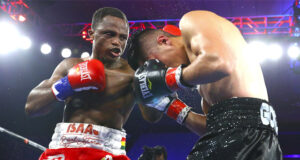 Ghana's Isaac Dogboe defeated two-time title challenger Joet Gonzalez by a 10-round split decision in the featherweight main event Saturday evening at the Grand Casino in Hinckley, Minnesota. Photo Credit: Top Rank Boxing / Mikey Williams.