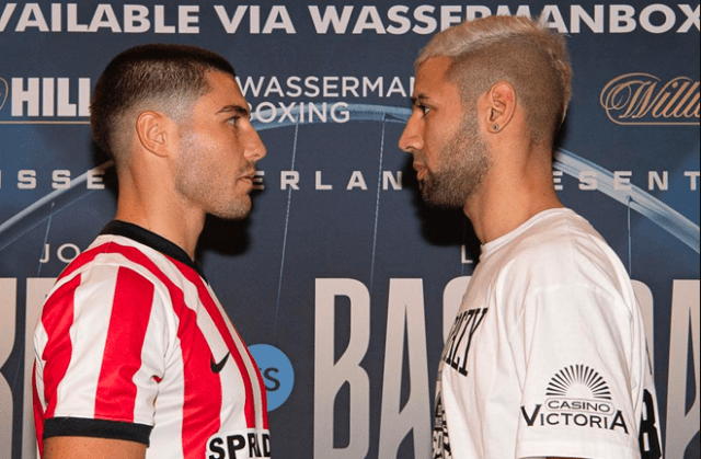 Josh Kelly facing off earlier in the week against his opponent last night Lucas Bastida. Photo Credit: Wasserman Boxing.