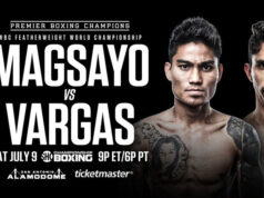 Mark Magsayo makes a maiden defence of his WBC featherweight world title against Rey Vargas in San Antonio on Saturday Photo Credit: Premier Boxing Champions