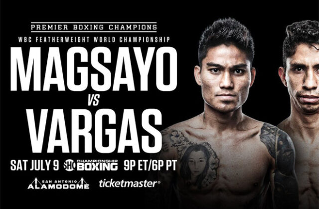 Mark Magsayo makes a maiden defence of his WBC featherweight world title against Rey Vargas in San Antonio on Saturday Photo Credit: Premier Boxing Champions