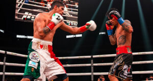 Rey Vargas took a split decision points win, 115-112; 113-114; 115-112 over Mark Magsayo to become the new WBC Featherweight Champion. Photo Credit: Showtime Boxing.