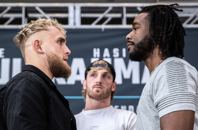 Jake Paul and Hasim Rahman Jr face-to-face ahead of their clash in New York on August 6 Photo Credit: Amanda Westcott/SHOWTIME