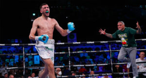 Hamzah Sheeraz took the WBC Silver Middleweight title and suffered a flash knockdown along the way having bought his opponent Francisco Emmanuel Torres to the canvas 3 times before the contest was called off. Photo Credit: Frank Warren (Twitter).