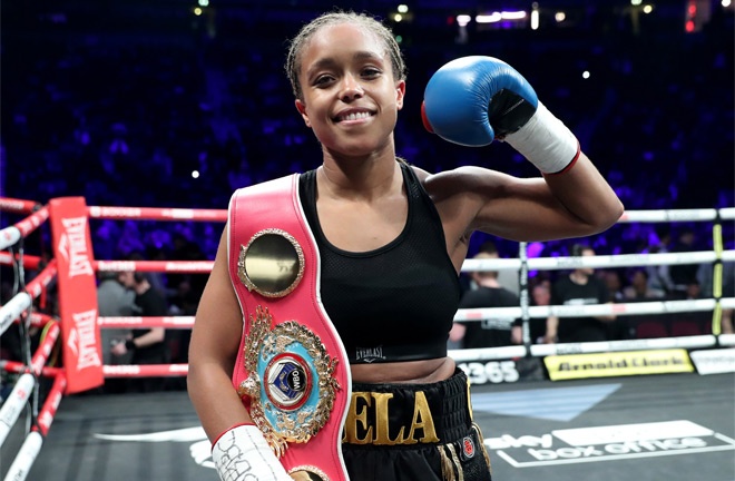 Natasha Jonas looks to unify her world title against Patricia Berghult Photo Credit: Lawrence Lustig / BOXXER