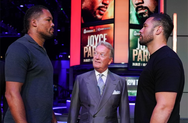 Joyce and Parker face-to-face at a press conference in London last week to announce the fight Photo Credit: Queensberry Promotions