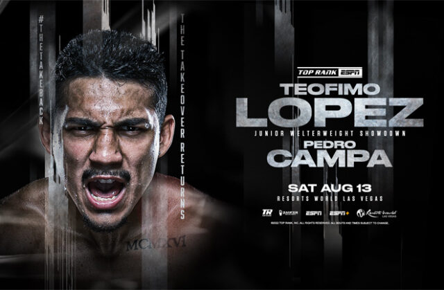 Teofimo Lopez faces Pedro Campa in his first bout at super lightweight on Saturday in Las Vegas Photo Credit: Top Rank Boxing