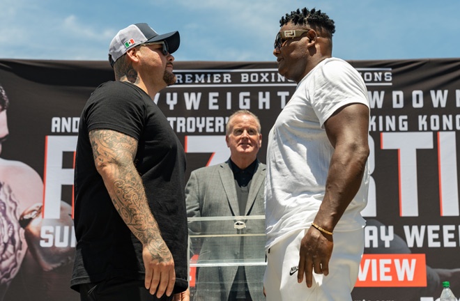 Ruiz Jr and Ortiz face-to-face ahead of their fight Photo Credit: Ryan Hafey / Premier Boxing Champions