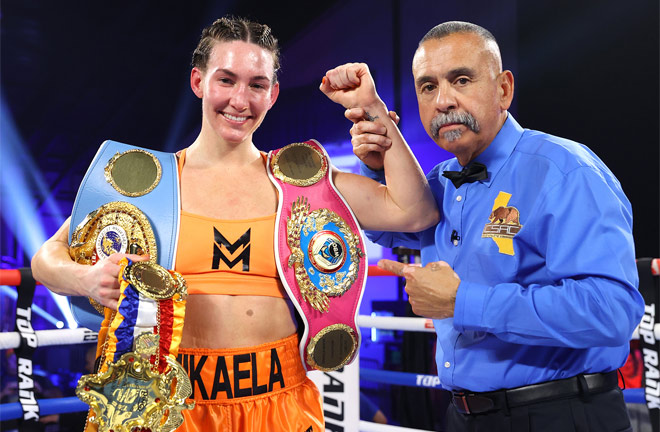 Mayer's IBF and WBO titles are at stake Photo Credit: Mikey Williams / Top Rank via Getty Images