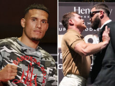 David Benavidez believes Caleb Plant must face him if he wants a future rematch against Canelo Alvarez Photo Credit: Esther Lin/SHOWTIME/Sean Michael Ham/TGB Promotions