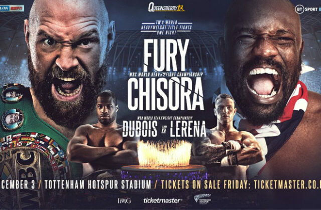 Tyson Fury will defend his WBC heavyweight title against Derek Chisora on December 3 at the Tottenham Hotspur Stadium Photo Credit: Queensberry Promotions