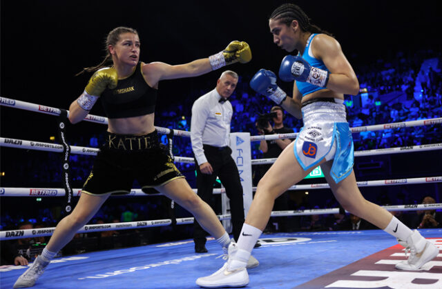 Katie Taylor retains her undisputed lightweight crown with a unanimous decision win over Karen Carabajal. Photo Credit: Matchroom Boxing