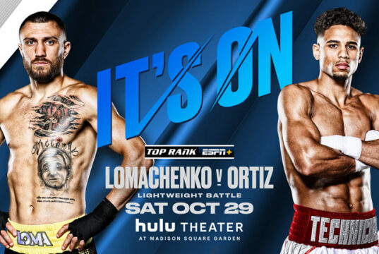 Vasiliy Lomachenko takes on Jamaine Ortiz in New York on Saturday Photo Credit: Top Rank Boxing