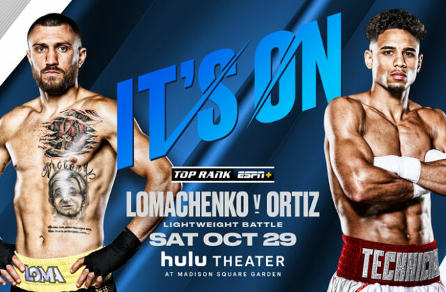 Vasiliy Lomachenko takes on Jamaine Ortiz in New York on Saturday Photo Credit: Top Rank Boxing