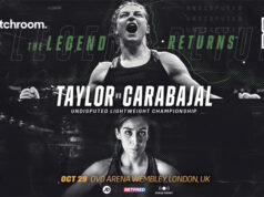 Katie Taylor makes a seventh defence of her undisputed lightweight titles against Karen Elizabeth Carabajal in Wembley on Saturday Photo Credit: Matchroom Boxing