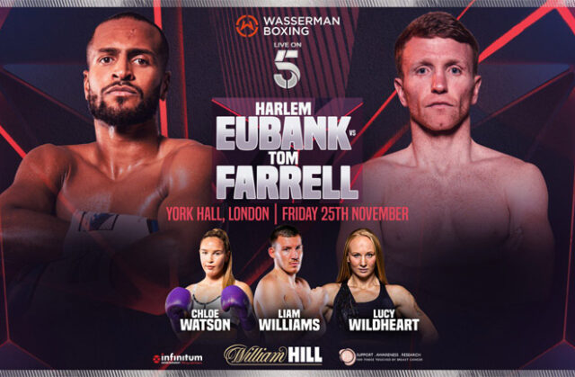 Harlem Eubank headlines Friday's Wasserman bill at York Hall against Tom Farrell Photo Credit: Wasserman Boxing