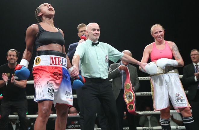 Jonas added the WBC belt to her WBO belt with victory over Berghult in September Photo Credit: Lawrence Lustig/BOXXER