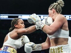 Natasha Jonas is the WBC, WBO and IBF light-middleweight world champion after beating Marie-Eve Dicaire via Unanimous Decision on Saturday night. Photo Credit: Sky Sports Boxing