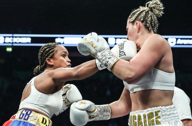 Natasha Jonas is the WBC, WBO and IBF light-middleweight world champion after beating Marie-Eve Dicaire via Unanimous Decision on Saturday night. Photo Credit: Sky Sports Boxing
