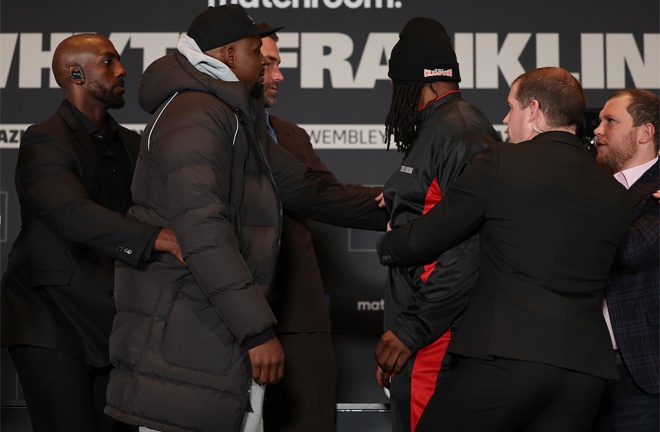 Salita and Whyte clashed at Thursday's face off Photo Credit: Mark Robinson/Matchroom Boxing