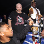 Joshua embraces with Whyte after his win over Franklin last month Photo Credit: Mark Robinson/Matchroom Boxing