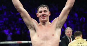 Chris Billam-Smith celebrates after his ruthless knockout over Armend Xhoxhaj Photo Credit: Lawrence Lustig/BOXXER