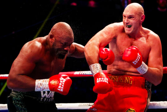 Tyson Fury retained his heavyweight crown after breaking down and stopping Derek Chisora in the 10th Round to setup an undisputed clash with Oleksandr Usyk. Photo Credit: BT Sport Boxing Twitter.