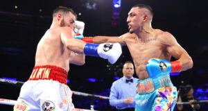 Teofimo Lopez survived a knockdown to beat Sandor Martin by split decision at Madison Square Garden Photo Credit: Mikey Williams / Top Rank via Getty Images