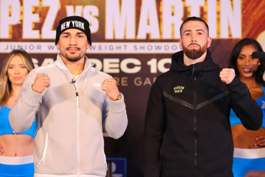 Teofimo Lopez faces Sandor Martin at Madison Square Garden on Saturday Photo Credit: Mikey Williams/Top Rank via Getty Images