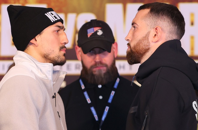 Lopez and Martin face-to-face at Thursday's press conference Photo Credit: Mikey Williams/Top Rank via Getty Images