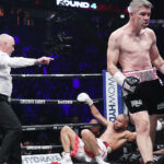 Liam Smith stunned Chris Eubank Jr knocking him down for the first time in his career at the AO Arena in Manchester. Photo Credit: Lawrence Lustig/BOXXER.