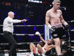 Liam Smith stunned Chris Eubank Jr knocking him down for the first time in his career at the AO Arena in Manchester. Photo Credit: Lawrence Lustig/BOXXER.