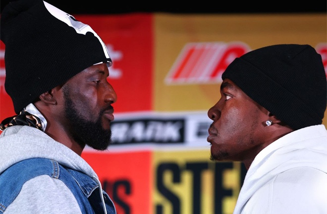 Ajagba and Shaw came face-to-face at Thursday's press conference Photo Credit: Mikey Williams/Top Rank via Getty Images