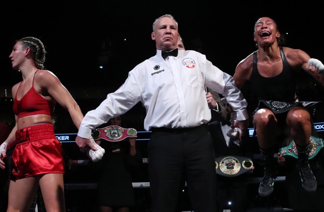 Baumgardner celebrates after defeating Mayer in October Photo Credit: Lawrence Lustig/BOXXER