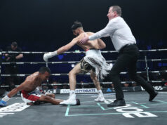 Adam Azim picked up the WBA Super-Lightweight title with an unanimous decision with over Santos Reyes after dropping the Nicaraguan in the second round. Photo Credit: Boxxer / Lawrence Lustig