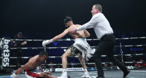 Adam Azim picked up the WBA Super-Lightweight title with an unanimous decision with over Santos Reyes after dropping the Nicaraguan in the second round. Photo Credit: Boxxer / Lawrence Lustig