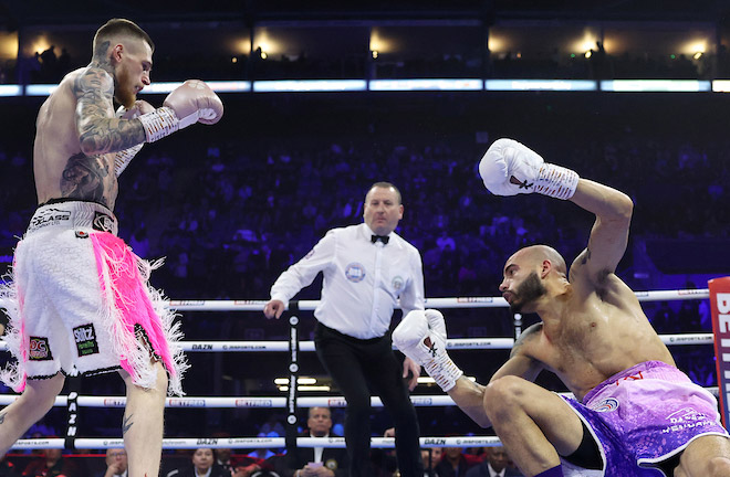 Cully dropped and stopped Flores in the second round Photo Credit: Mark Robinson/Matchroom Boxing